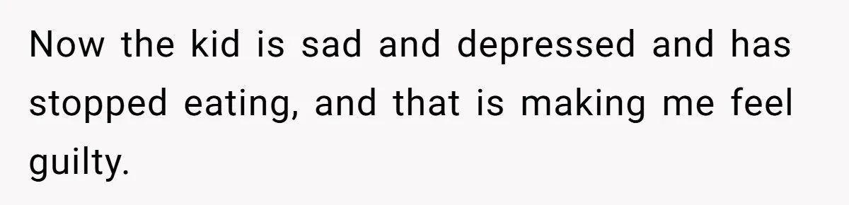 Now the kid is sad and depressed and has stopped eating, and that is making me feel guilty.