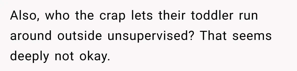Also, who the crap lets their toddler run around outside unsupervised? That seems deeply not okay.