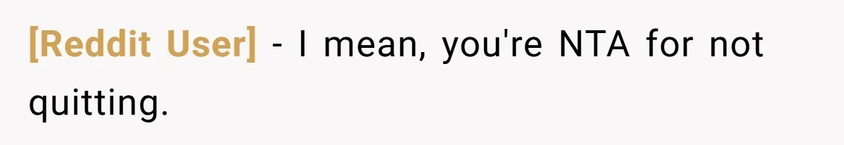 [Reddit User] − I mean, you're NTA for not quitting.