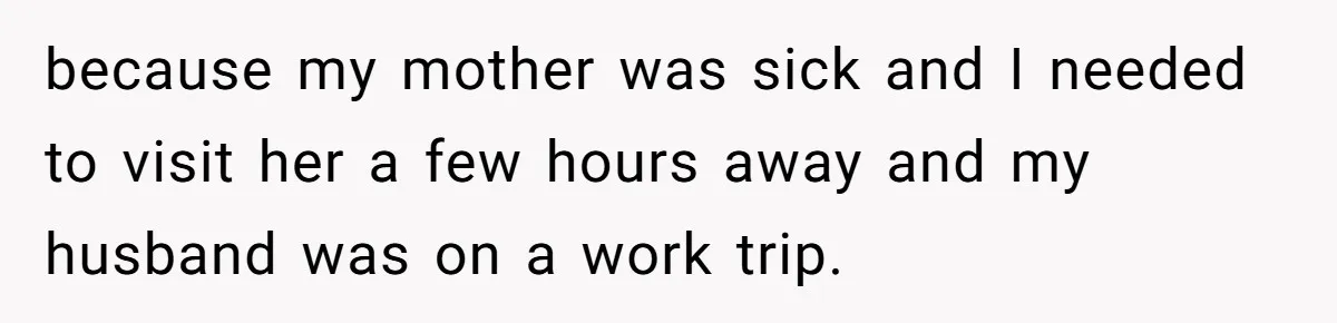 because my mother was sick and I needed to visit her a few hours away and my husband was on a work trip.