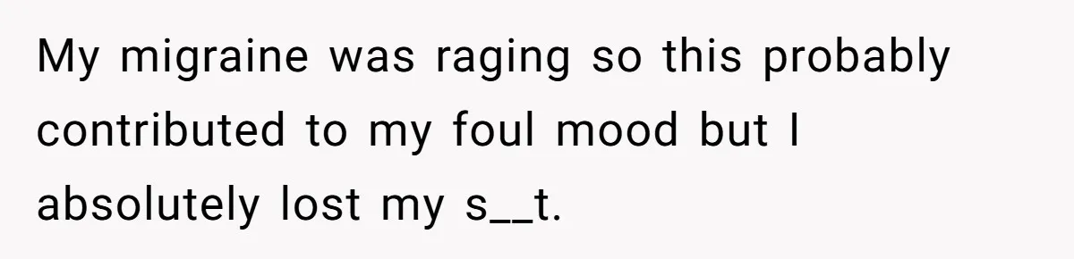 My migraine was raging so this probably contributed to my foul mood but I absolutely lost my s__t.