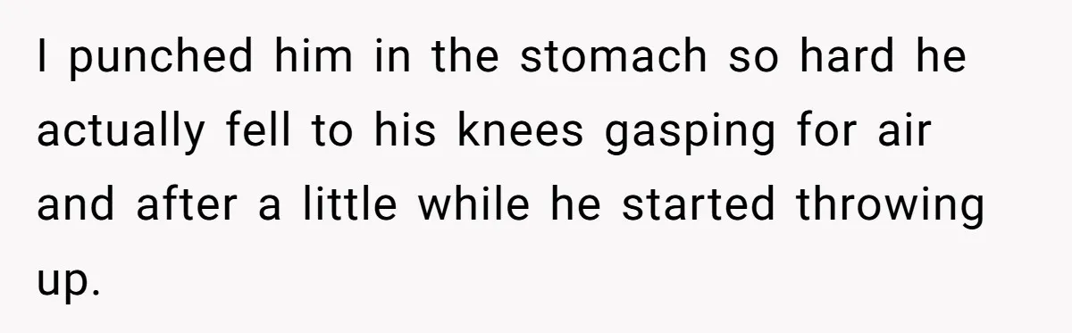 I punched him in the stomach so hard he actually fell to his knees gasping for air and after a little while he started throwing up.