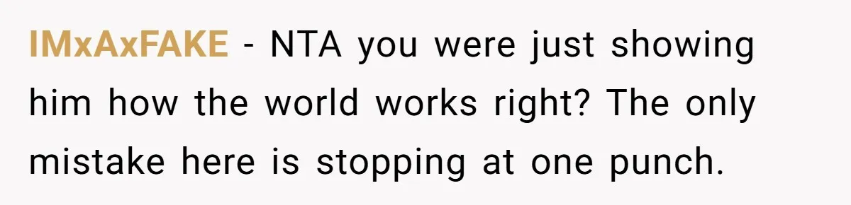 IMxAxFAKE − NTA you were just showing him how the world works right? The only mistake here is stopping at one punch.