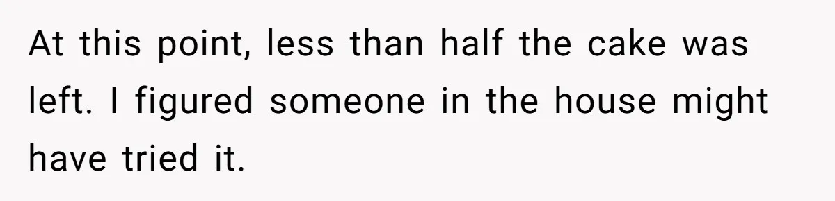 At this point, less than half the cake was left. I figured someone in the house might have tried it.