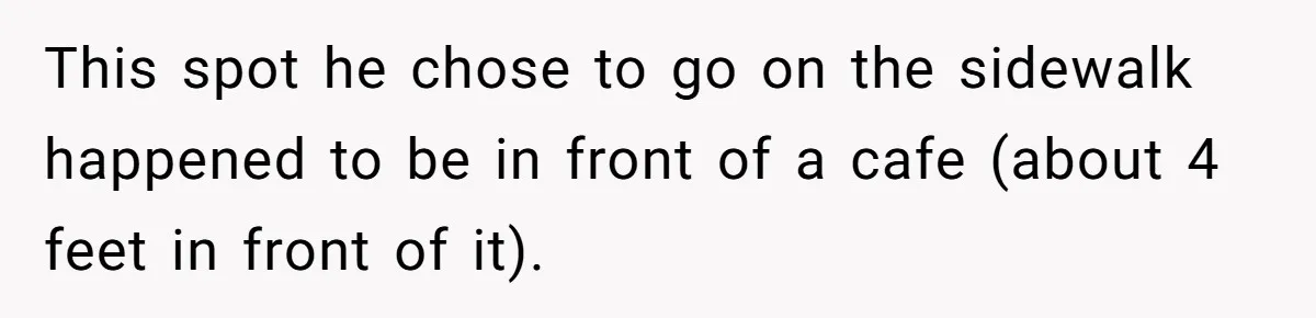Dog Poops On NYC Sidewalk, Café Owner Comes Out Furious, Owner Says It’s Public Space This spot he chose to go on the sidewalk happened to be in front of a cafe (about 4 feet in front of it).