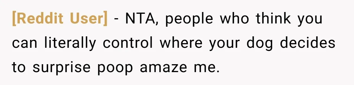 [Reddit User] − NTA, people who think you can literally control where your dog decides to surprise poop amaze me.
