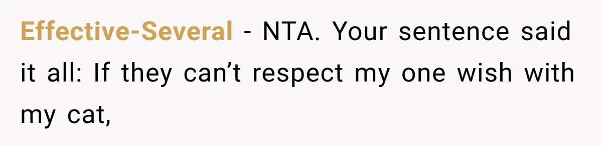 Woman Refuses To Let Parents Babysit Grandkids After They Disregard Her Wishes And Kill Her Cat Effective-Several − NTA. Your sentence said it all: If they can’t respect my one wish with my cat,