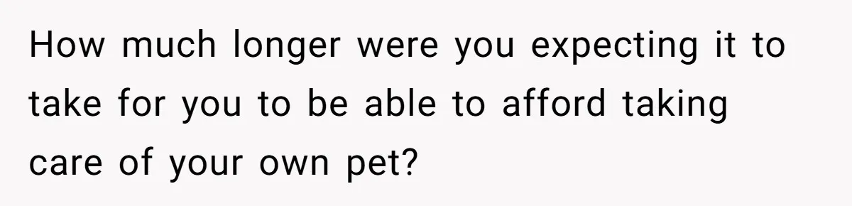Woman Refuses To Let Parents Babysit Grandkids After They Disregard Her Wishes And Kill Her Cat How much longer were you expecting it to take for you to be able to afford taking care of your own pet?