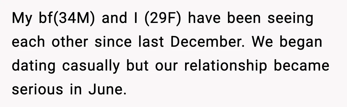 She Dumped Her Boyfriend After Discovering He’d Abandoned His Child My bf(34M) and I (29F) have been seeing each other since last December. We began dating casually but our relationship became serious in June.