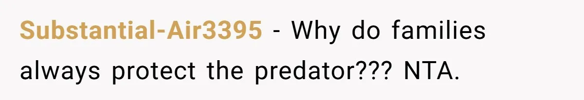 Substantial-Air3395 − Why do families always protect the predator??? NTA.