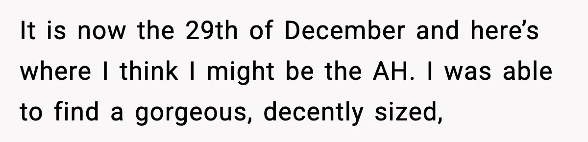 It is now the 29th of December and here’s where I think I might be the AH. I was able to find a gorgeous, decently sized,