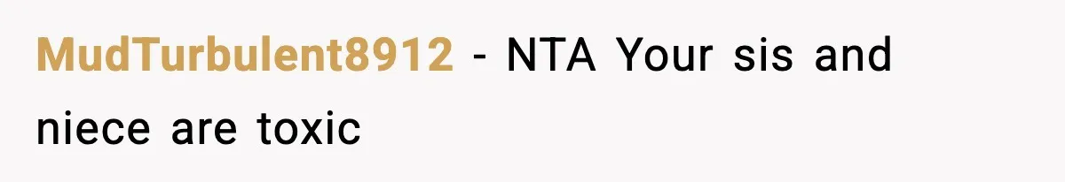 MudTurbulent8912 − NTA Your sis and niece are toxic