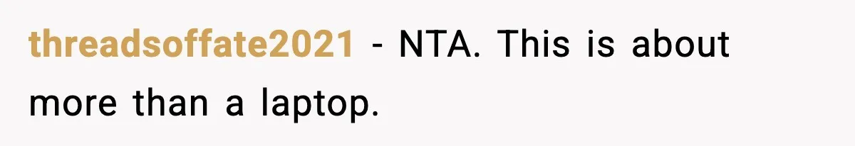 threadsoffate2021 − NTA. This is about more than a laptop.