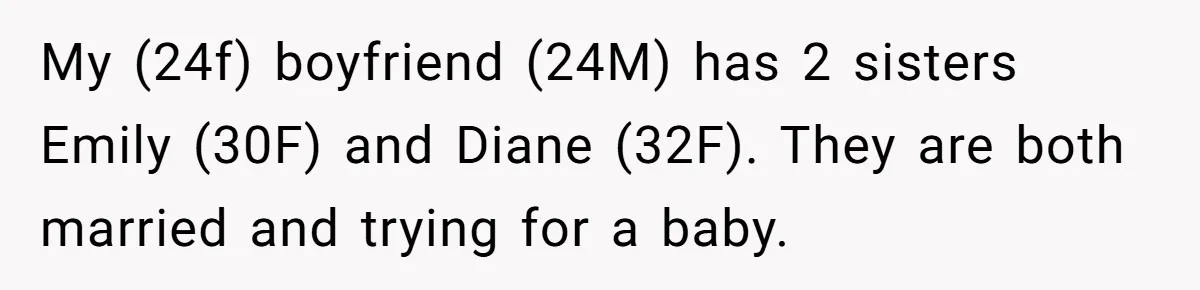 My (24f) boyfriend (24M) has 2 sisters Emily (30F) and Diane (32F). They are both married and trying for a baby.