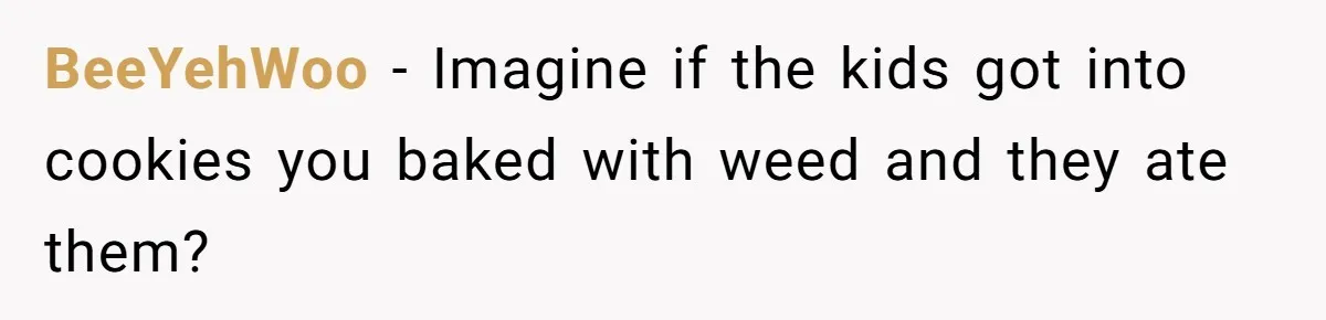BeeYehWoo − Imagine if the kids got into cookies you baked with weed and they ate them?