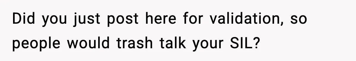 Did you just post here for validation, so people would trash talk your SIL?