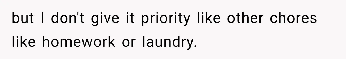 but I don't give it priority like other chores like homework or laundry.