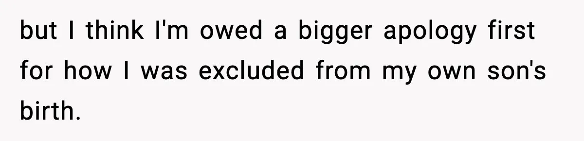 but I think I'm owed a bigger apology first for how I was excluded from my own son's birth.