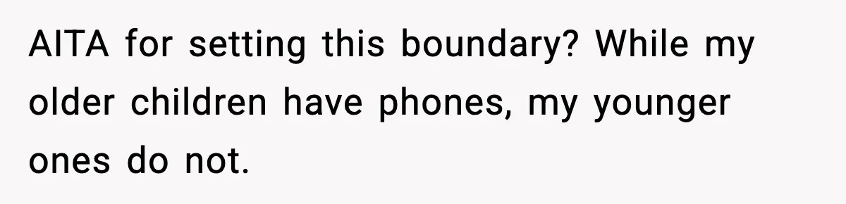 AITA for setting this boundary? While my older children have phones, my younger ones do not.