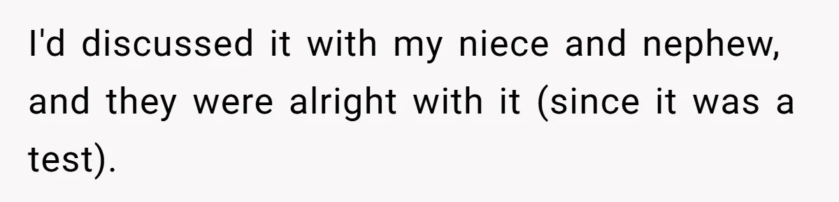I'd discussed it with my niece and nephew, and they were alright with it (since it was a test).