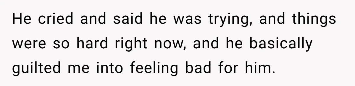 He cried and said he was trying, and things were so hard right now, and he basically guilted me into feeling bad for him.
