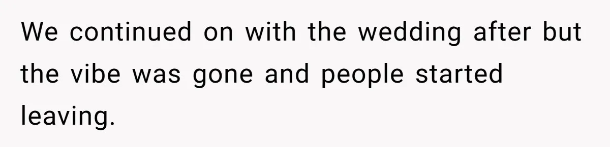 Seventeen-Year-Old Girl Fakes Seizure At A Wedding Only To Avoid Going Home With Mother We continued on with the wedding after but the vibe was gone and people started leaving.