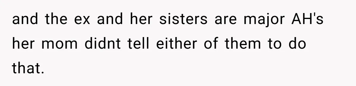 and the ex and her sisters are major AH's her mom didnt tell either of them to do that.