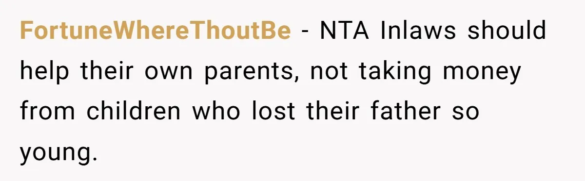 Widow Refuses To Give Late Husband’s Life Insurance Payout To In-Laws, Sparks Family Drama FortuneWhereThoutBe − NTA Inlaws should help their own parents, not taking money from children who lost their father so young.
