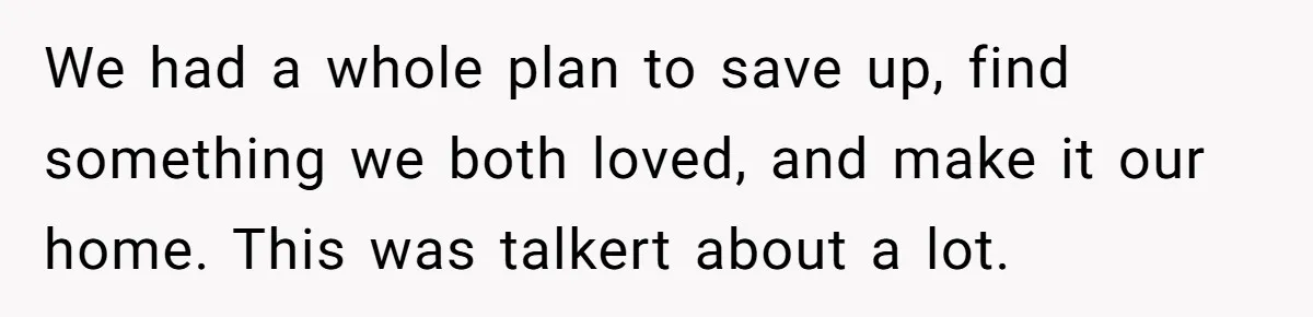 We had a whole plan to save up, find something we both loved, and make it our home. This was talkert about a lot.