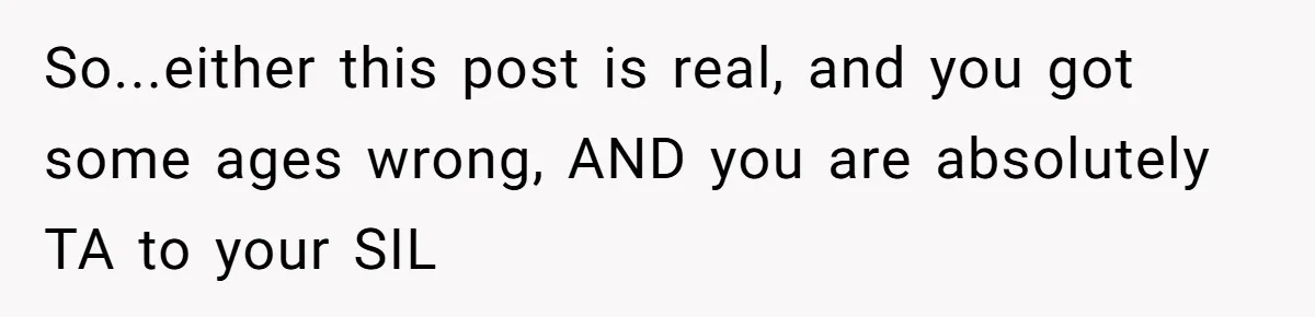 So...either this post is real, and you got some ages wrong, AND you are absolutely TA to your SIL