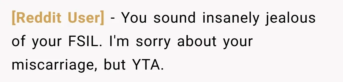 [Reddit User] − You sound insanely jealous of your FSIL. I'm sorry about your miscarriage, but YTA.