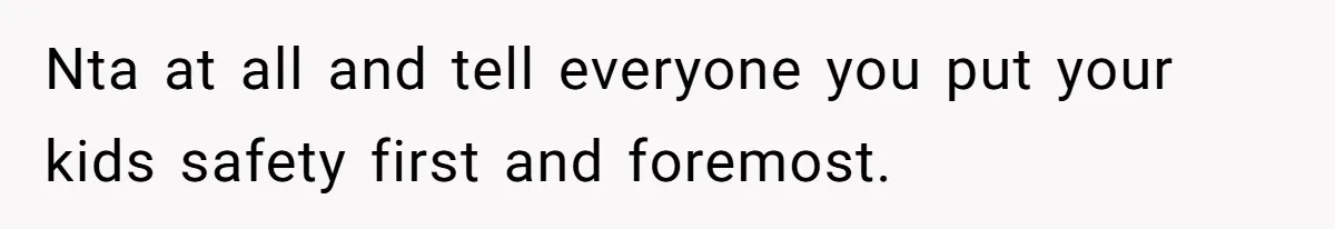 Nta at all and tell everyone you put your kids safety first and foremost.