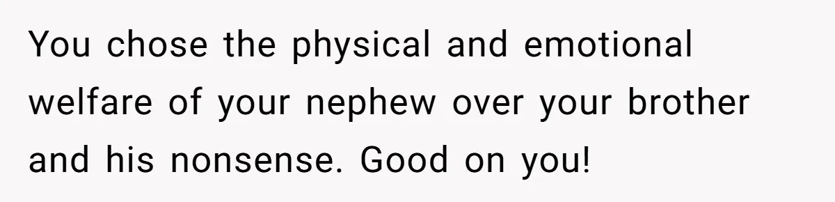 You chose the physical and emotional welfare of your nephew over your brother and his nonsense. Good on you!