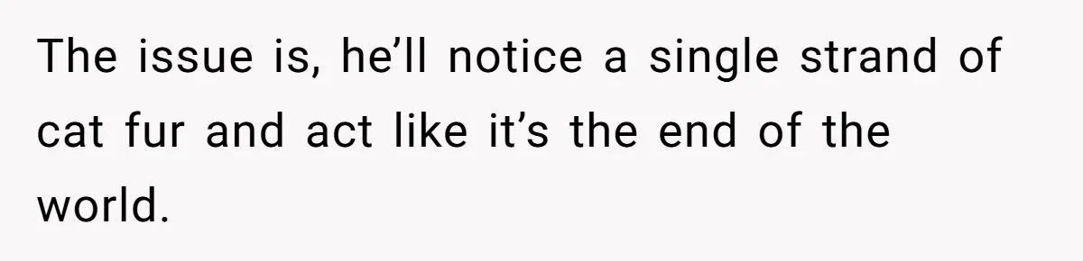 The issue is, he’ll notice a single strand of cat fur and act like it’s the end of the world.