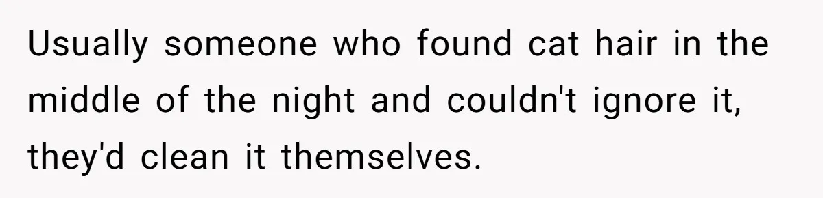 Usually someone who found cat hair in the middle of the night and couldn't ignore it, they'd clean it themselves.