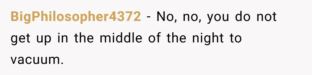 BigPhilosopher4372 − No, no, you do not get up in the middle of the night to vacuum.