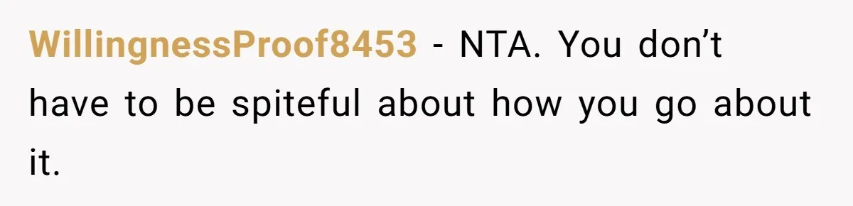 WillingnessProof8453 − NTA. You don’t have to be spiteful about how you go about it.