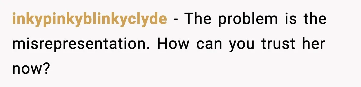 inkypinkyblinkyclyde - The problem is the misrepresentation. How can you trust her now?