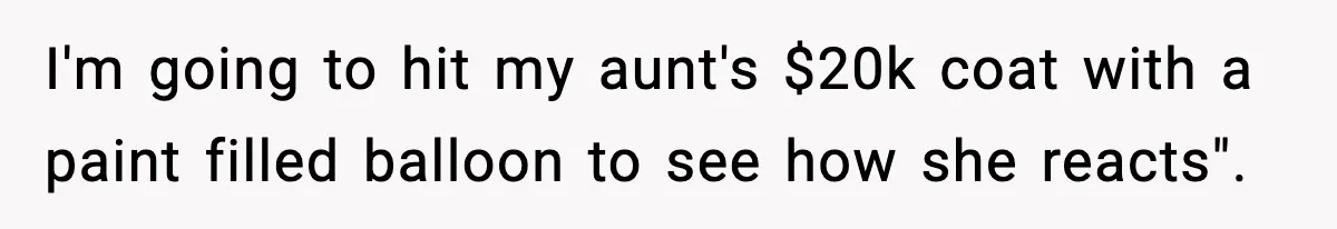 I'm going to hit my aunt's $20k coat with a paint filled balloon to see how she reacts".