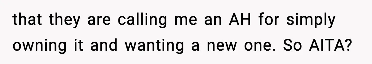 that they are calling me an AH for simply owning it and wanting a new one. So AITA?