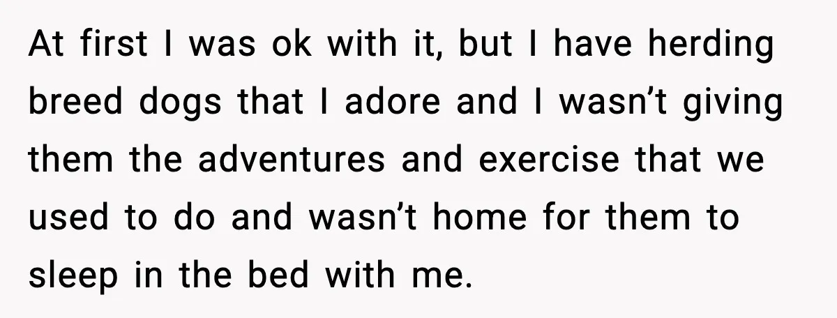 At first I was ok with it, but I have herding breed dogs that I adore and I wasn’t giving them the adventures and exercise that we used to do...