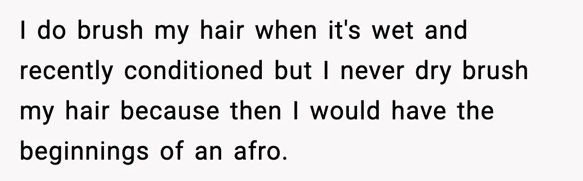 I do brush my hair when it's wet and recently conditioned but I never dry brush my hair because then I would have the beginnings of an afro.