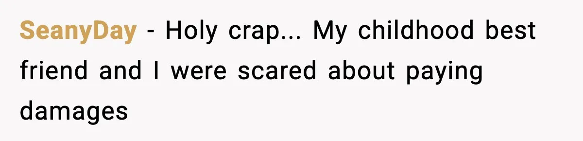 SeanyDay − Holy crap... My childhood best friend and I were scared about paying damages