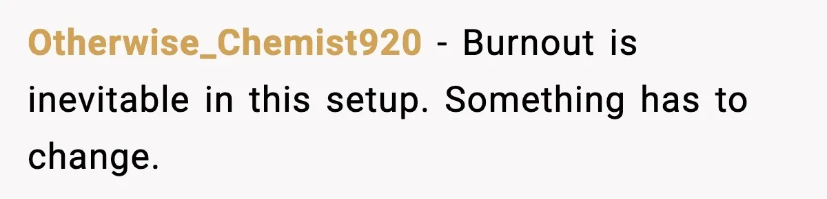 She Worked Part-Time for Years and Her Husband Still Asked What She Does Otherwise_Chemist920 - Burnout is inevitable in this setup. Something has to change.