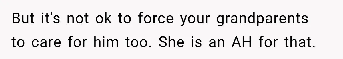 But it's not ok to force your grandparents to care for him too. She is an AH for that.