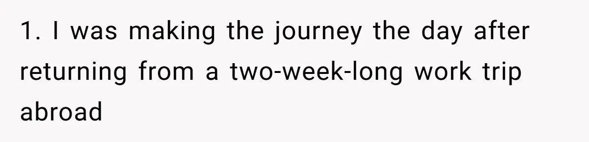 1. I was making the journey the day after returning from a two-week-long work trip abroad