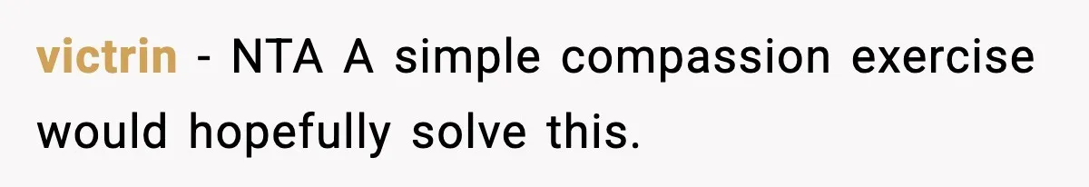 victrin − NTA A simple compassion exercise would hopefully solve this.