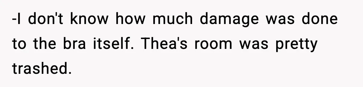 -I don't know how much damage was done to the bra itself. Thea's room was pretty trashed.