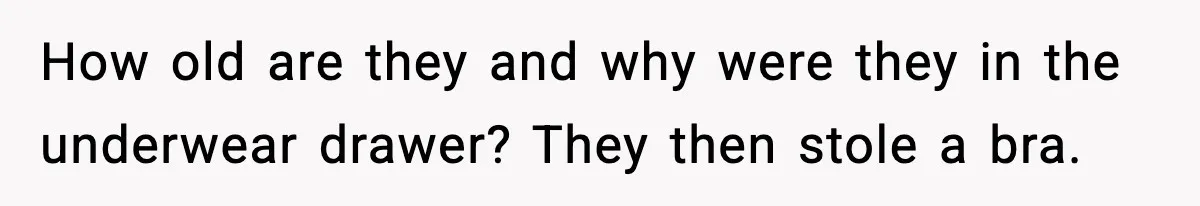 How old are they and why were they in the underwear drawer? They then stole a bra.