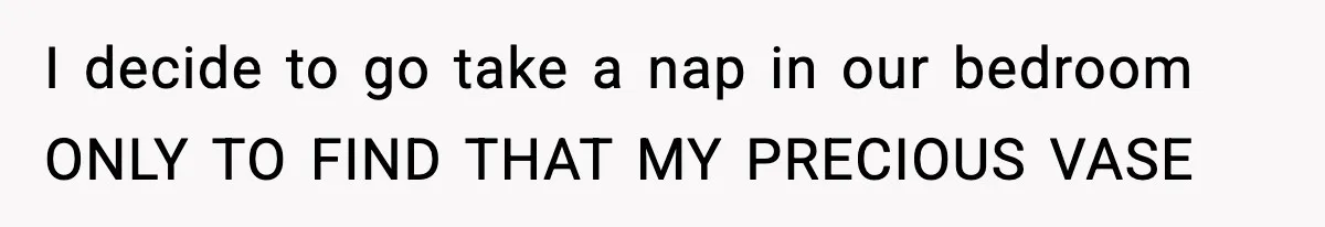 I decide to go take a nap in our bedroom ONLY TO FIND THAT MY PRECIOUS VASE